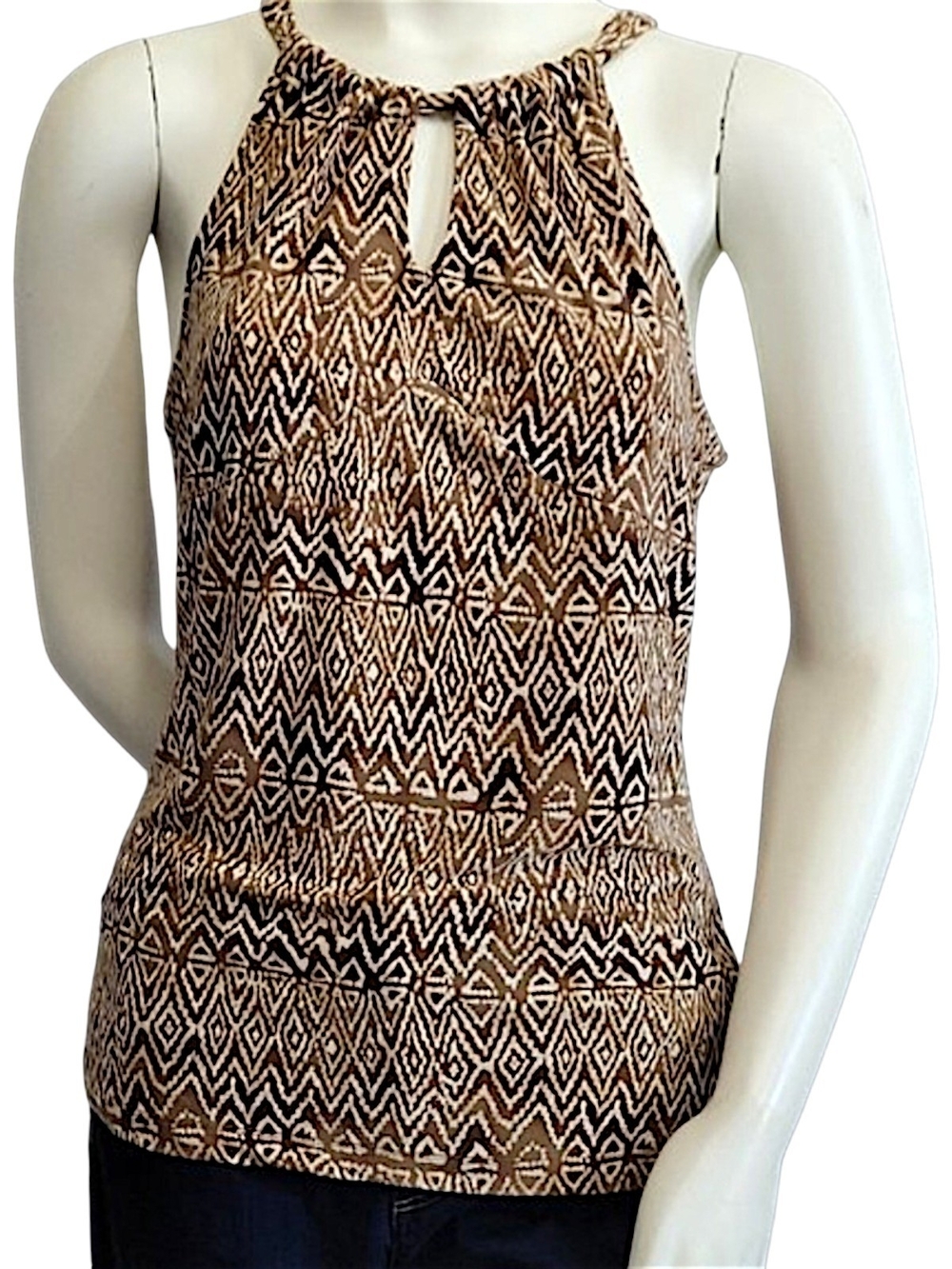 Chaps Classics Black and Cream Halter Top Geo Pattern Top Size L